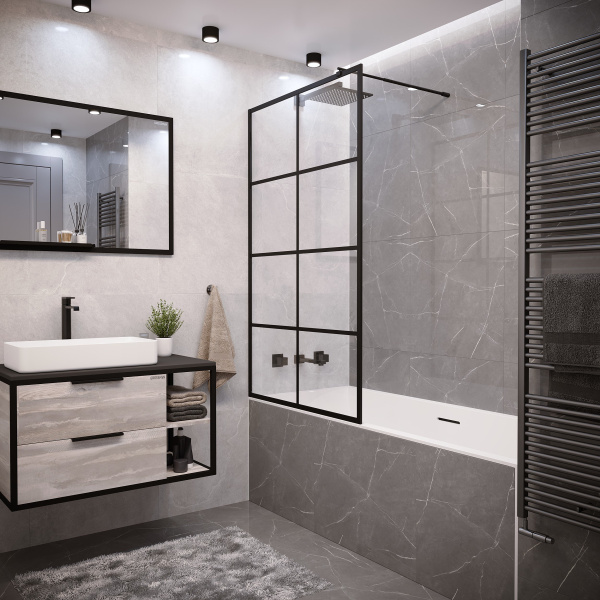 Шторка на ванну Grossman GR-105/90BLACK (90x150), прозрачное стекло